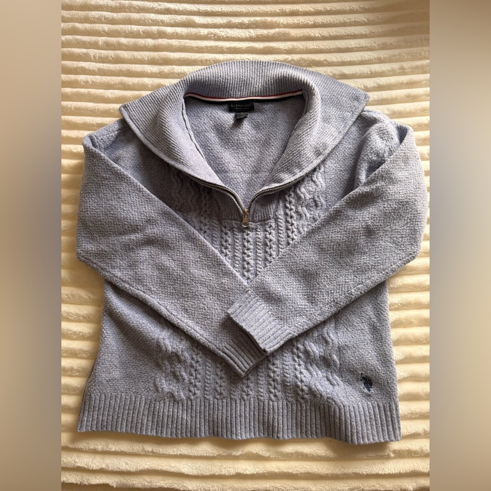U.S. Polo Assn. Light Blue Crewneck with Red/White/Blue Trim